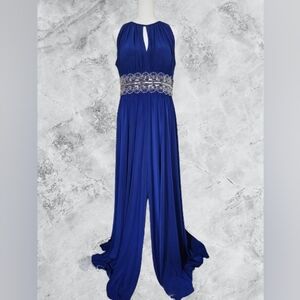 📣 Royal Blue R&M Richard's Silver Sequin Beaded Evening Gown 👗 Size 🔟 NWOT 😍